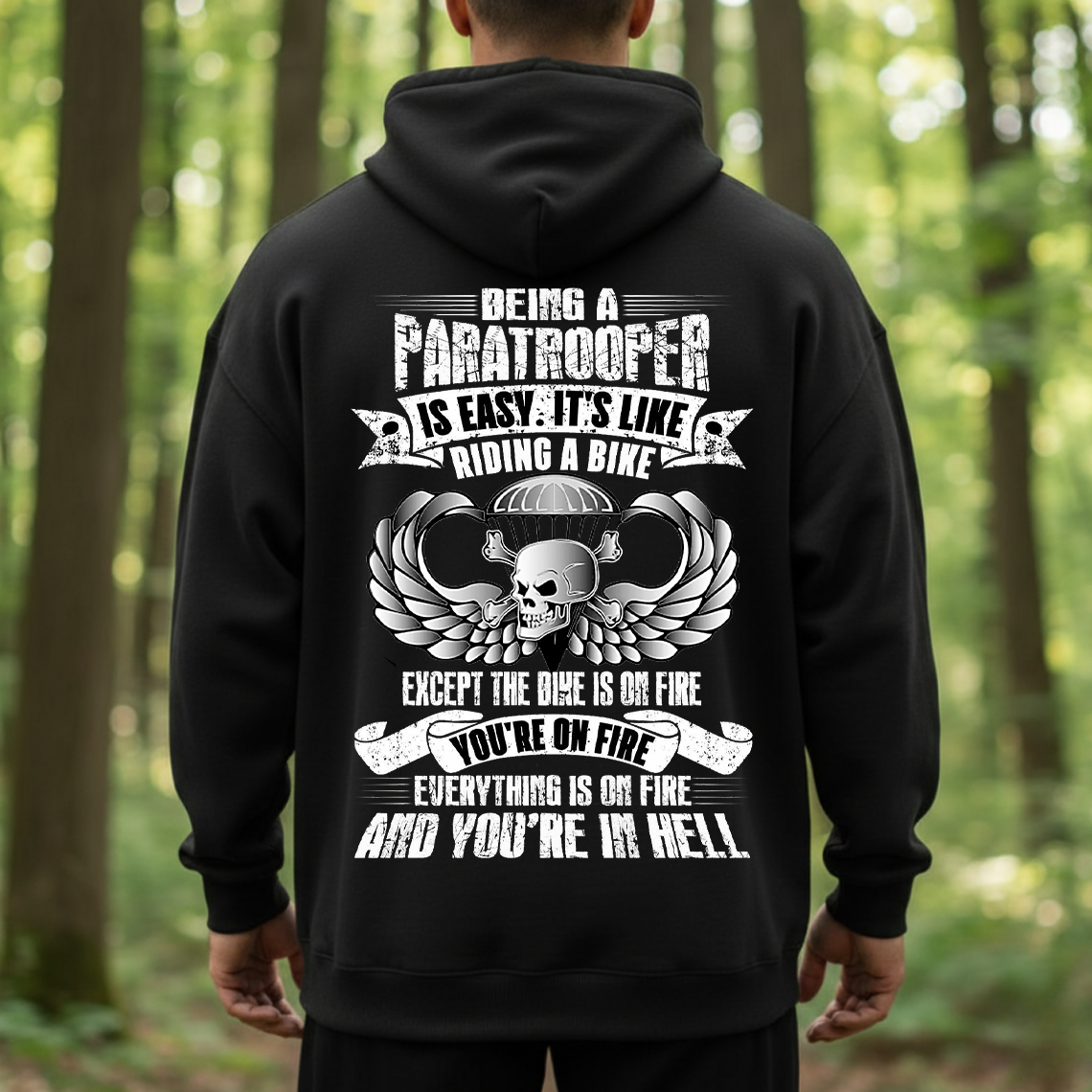 Being a Paratrooper Is Easy It's Like Riding a Bike T-Shirt - Funny Airborne Skull Military Tee for Veterans