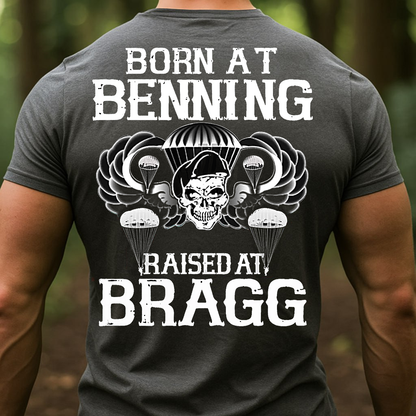 Born at Benning Raised at Bragg Shirt, Sweatshirt, Hoodie  – Paratrooper Veteran T-Shirt, Airborne Pride Military Gift for Army Veterans