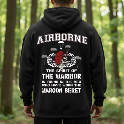 Airborne Maroon Beret Warrior T-Shirt - Paratrooper Veteran Military Pride Skull Tee