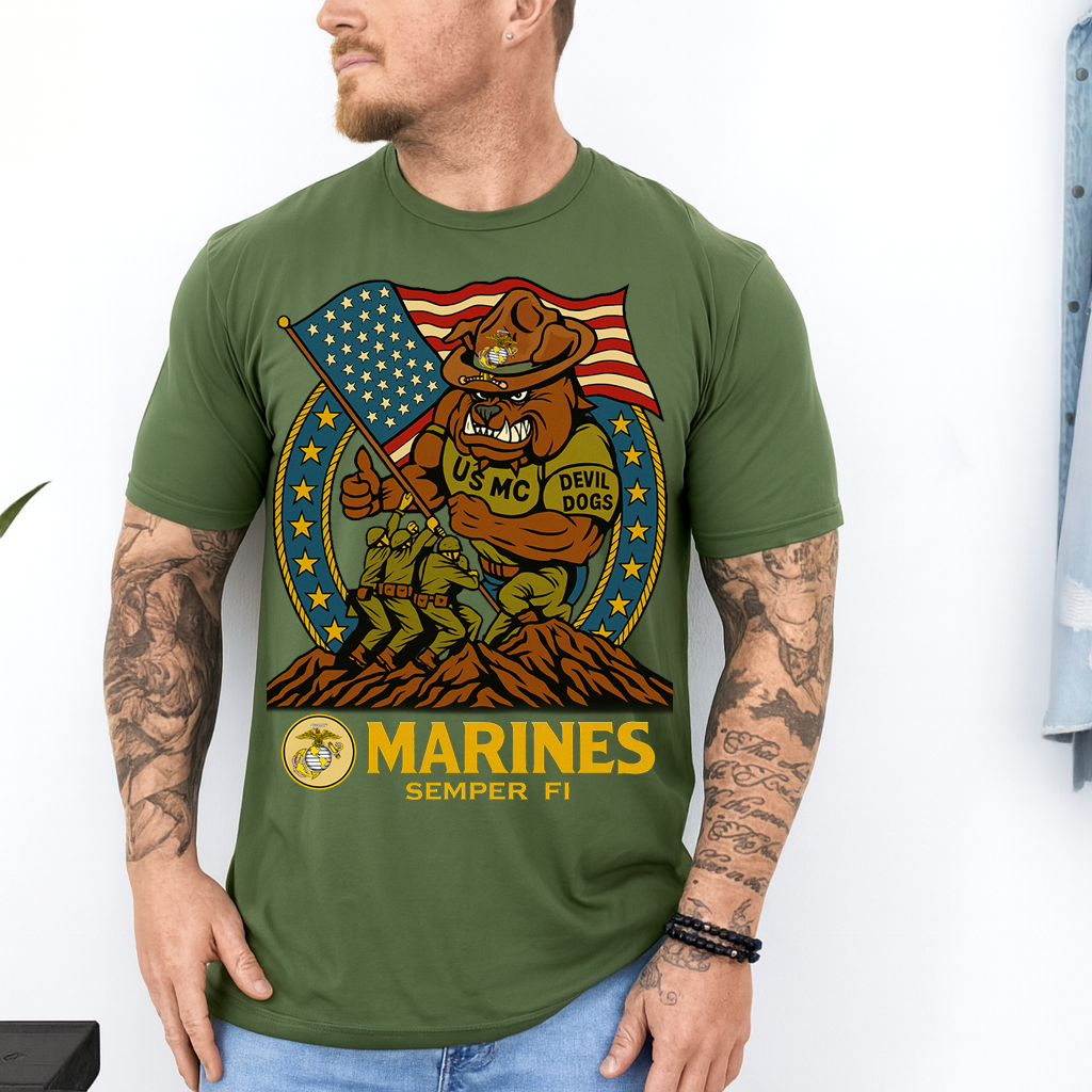 Marines T-Shirt – Devil Dogs Emblem, A Special Gift for Fathers and Men