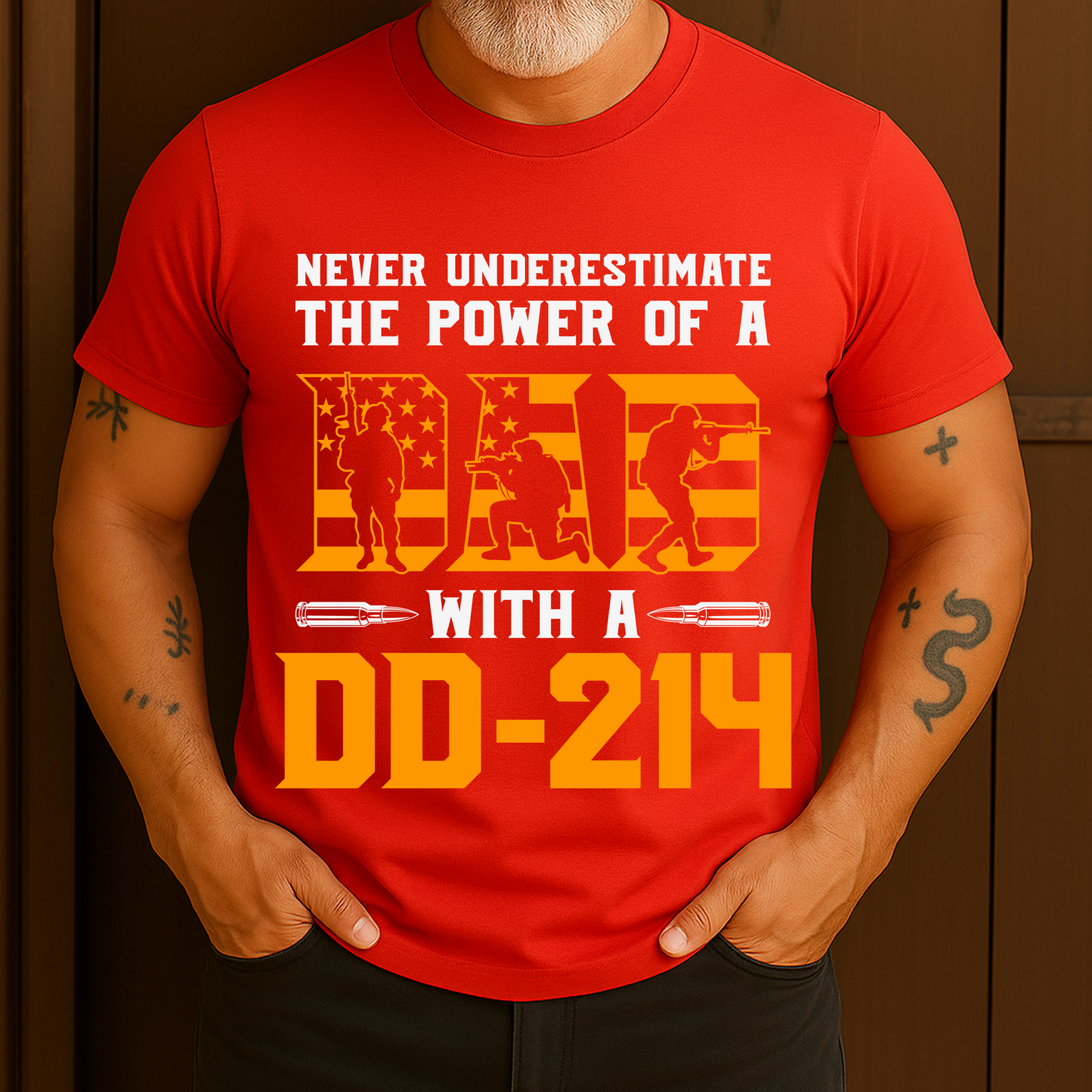 Never Underestimate The Power Of A Dad With A DD-214 Veteran T-Shirt