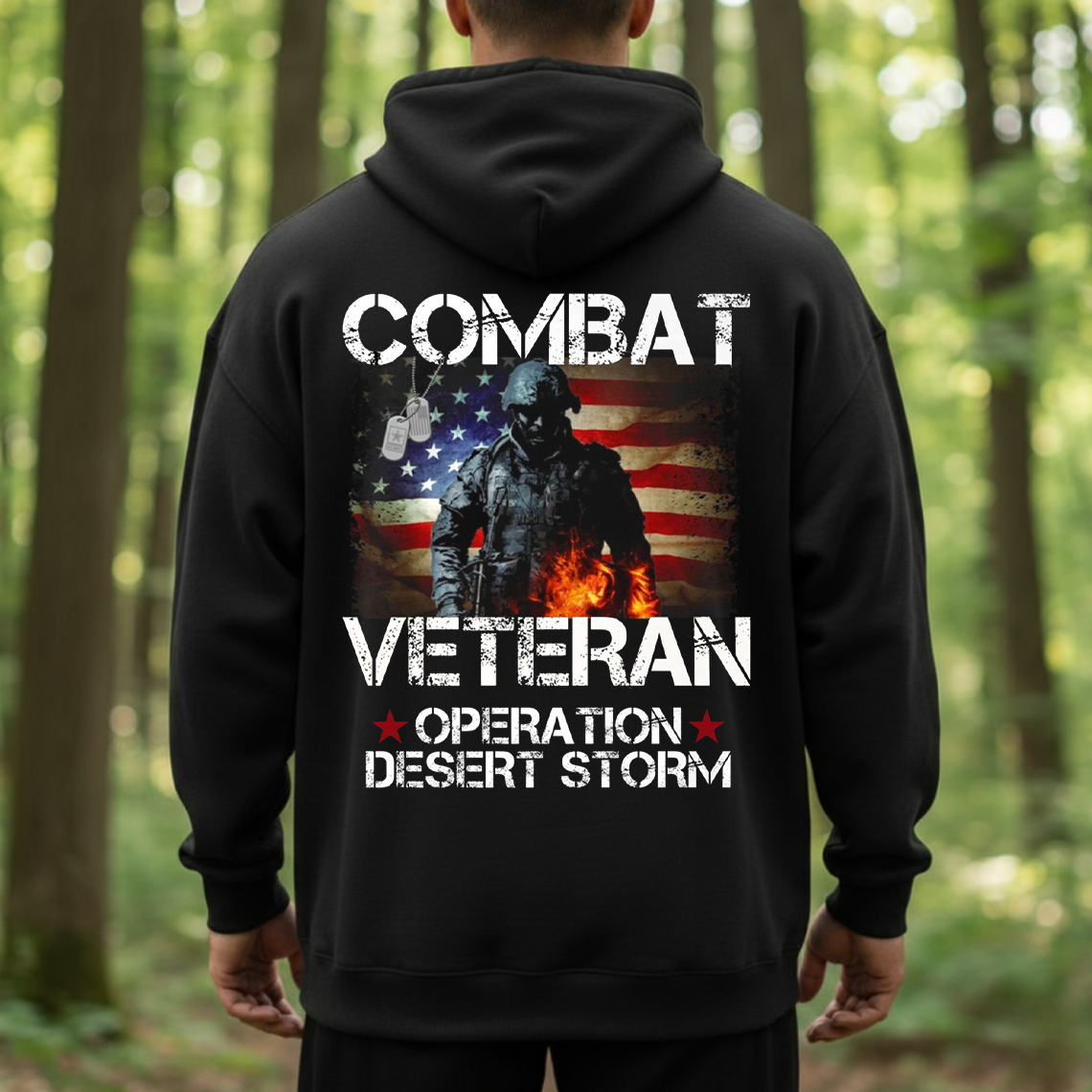 Combat Veteran Shirt, Sweatshirt, Hoodie – Operation Desert Storm Military T-Shirt for Men, American Flag Soldier Tee, Patriotic Veteran Gift