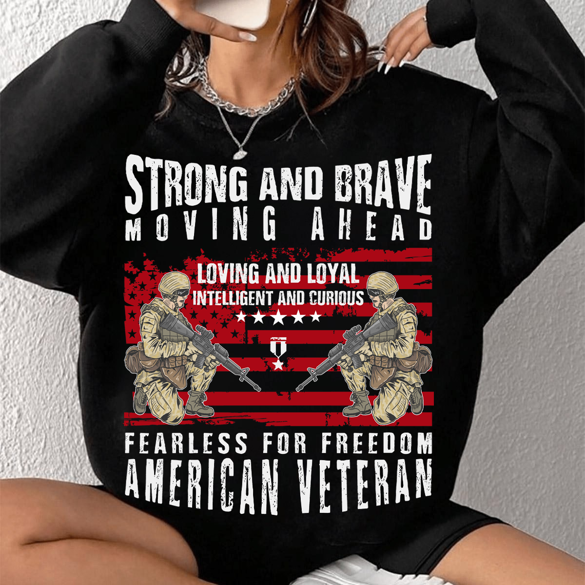 Strong and Brave American Veteran Shirt – Fearless for Freedom Patriotic Military T-Shirt, Soldier Tribute Gift USA Flag