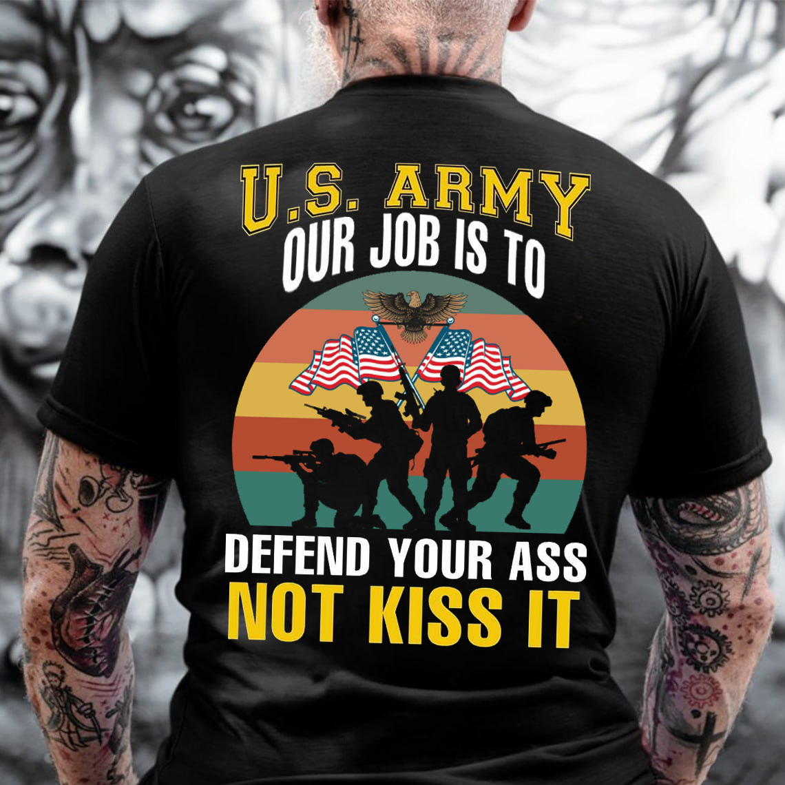 U.S. Army Defend Not Kiss It T-Shirt, Funny Military Soldier Patriotic Veteran Tee