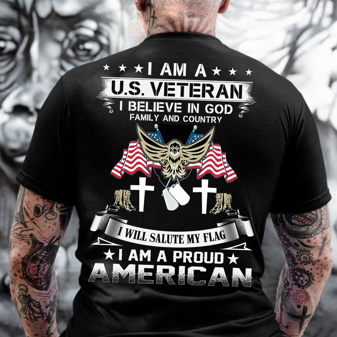 US Veteran T-Shirt, Proud American I Believe in God Family and Country Patriotic Military Tee