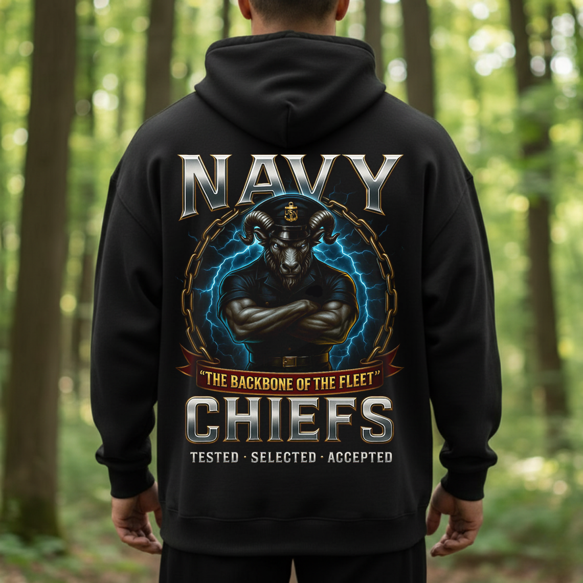 Navy Chiefs The Backbone of the Fleet T-Shirt, Sweatshirt, Hoodie  – USN Goat Chief Veteran Military Pride Tee