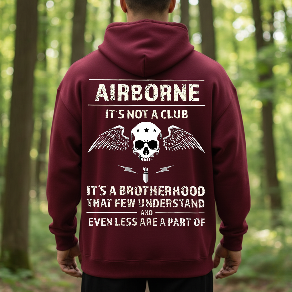 Airborne Brotherhood Military Veteran T-Shirt - Skull Wings Paratrooper Pride Tee