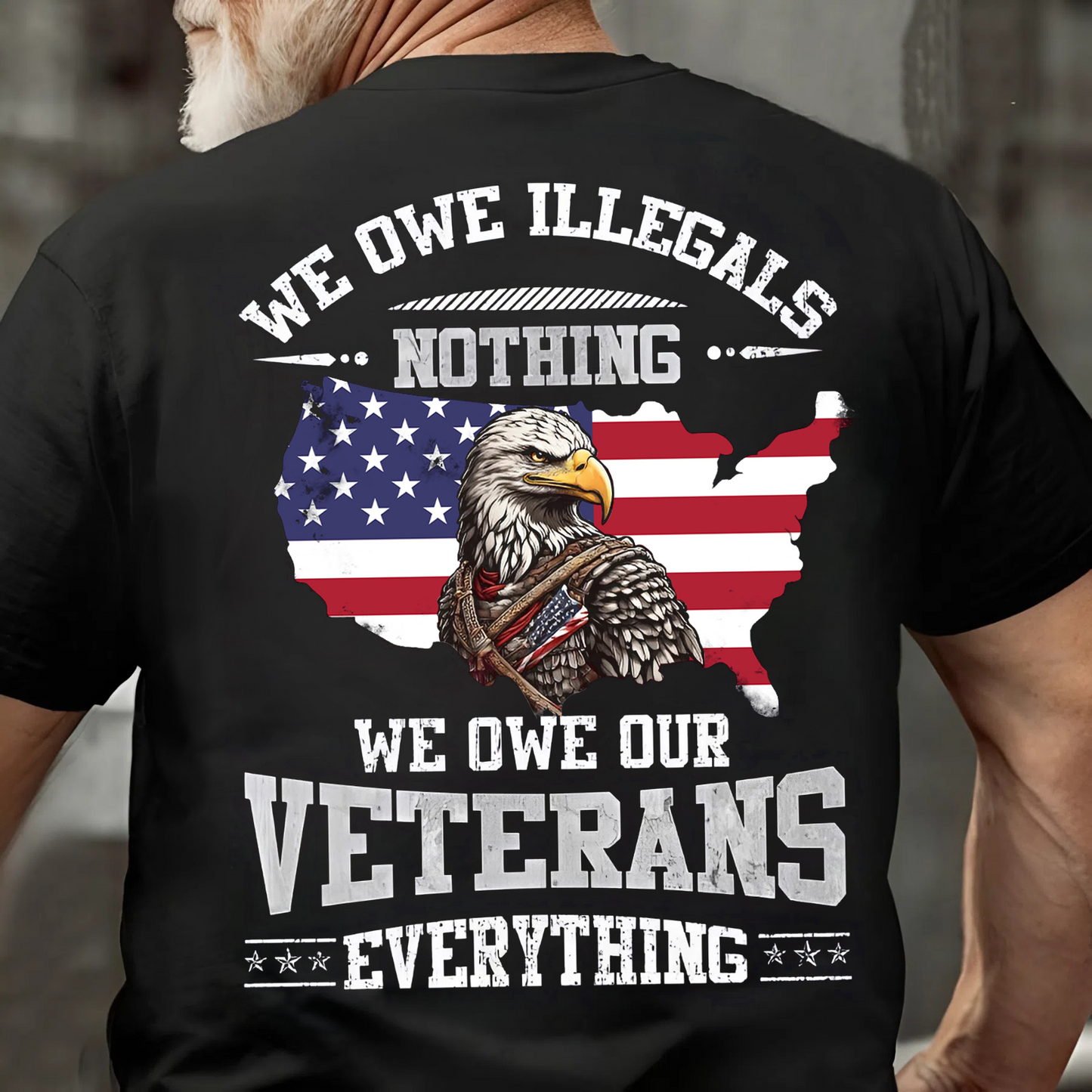Veterans First T-Shirt – We Owe Our Veterans Everything – Patriotic Eagle Design