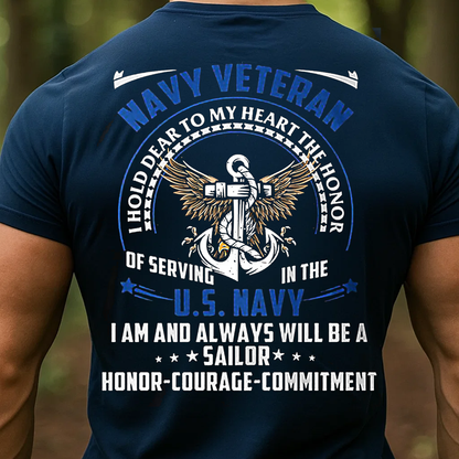 US Navy Veteran T-Shirt, Proud U.S. Navy Sailor Military Tee, Honor Courage Commitment Shirt