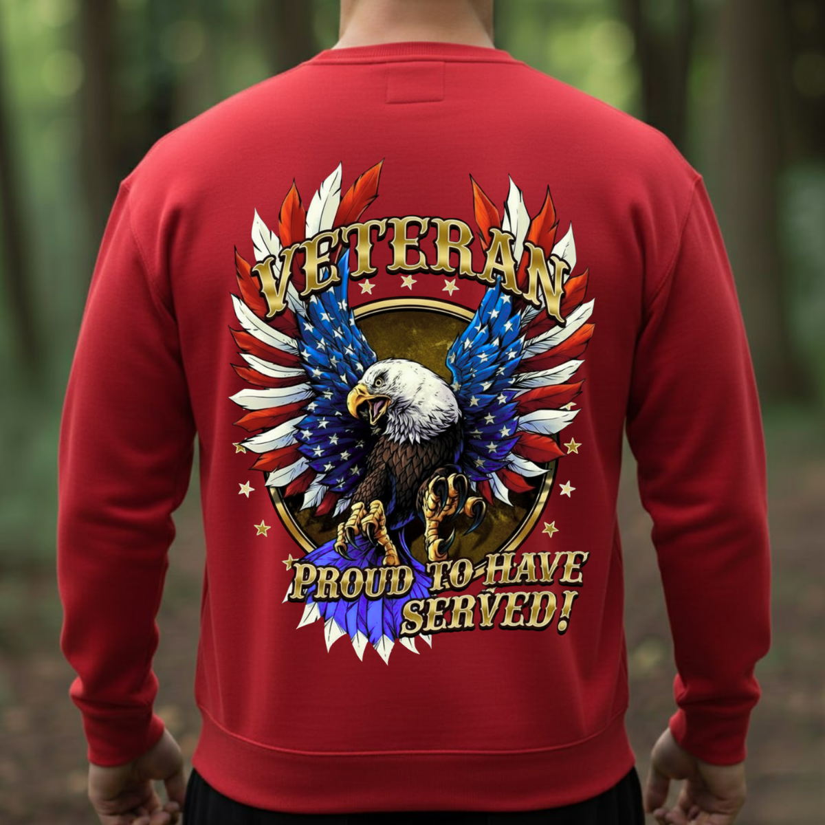 Patriotic T-Shirt, Sweatshirt, Hoodie – Proud Veteran American Eagle Design – Veterans Apparel, US Flag Wings, Military Pride Gift