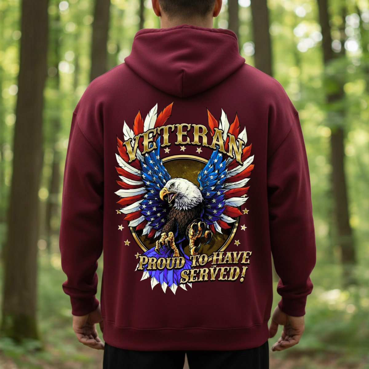 Patriotic T-Shirt, Sweatshirt, Hoodie – Proud Veteran American Eagle Design – Veterans Apparel, US Flag Wings, Military Pride Gift