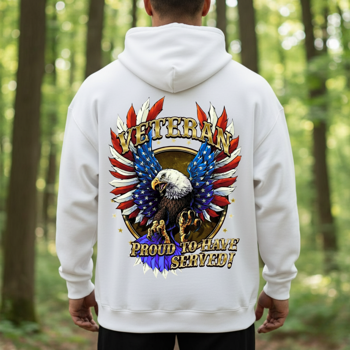 Patriotic T-Shirt, Sweatshirt, Hoodie – Proud Veteran American Eagle Design – Veterans Apparel, US Flag Wings, Military Pride Gift