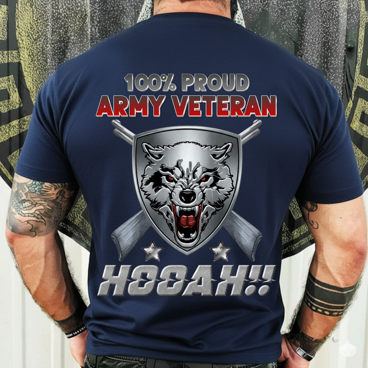 Army Veteran Shirt – 100% Proud Hooah Wolf Tee – Military Veteran Gift