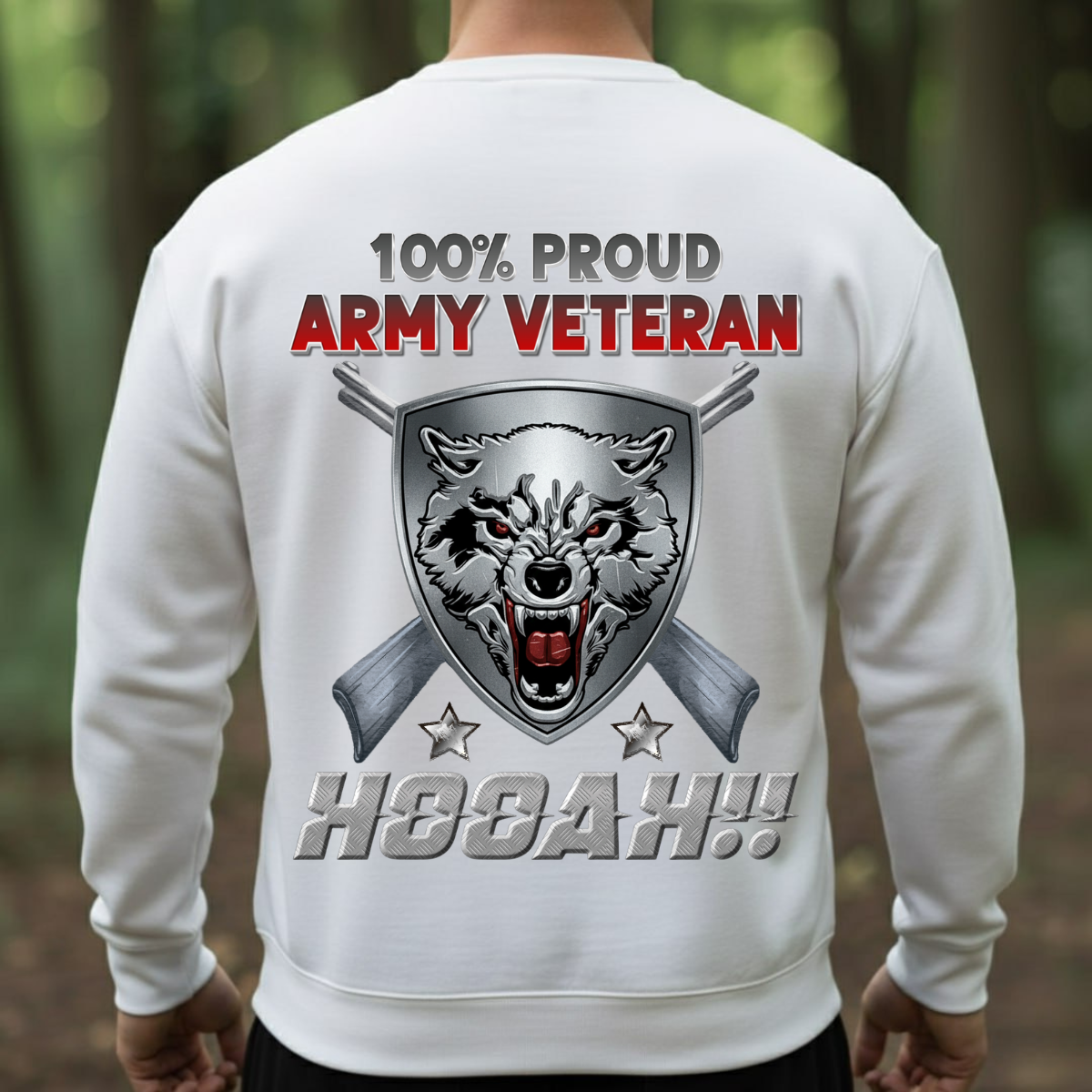 Army Veteran Shirt – 100% Proud Hooah Wolf Tee – Military Veteran Gift