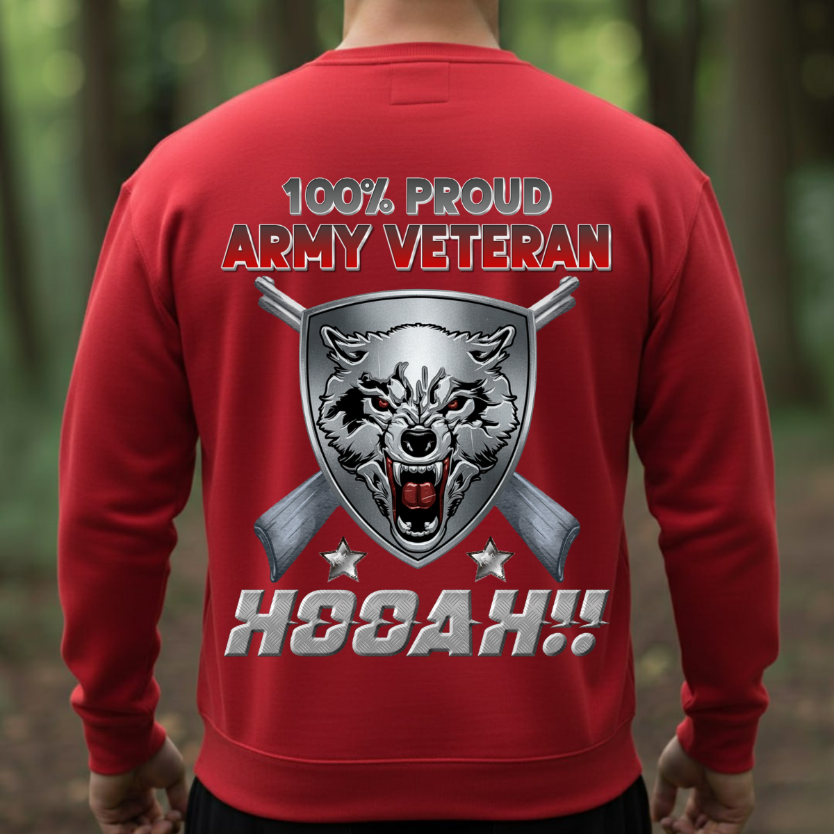 Army Veteran Shirt – 100% Proud Hooah Wolf Tee – Military Veteran Gift