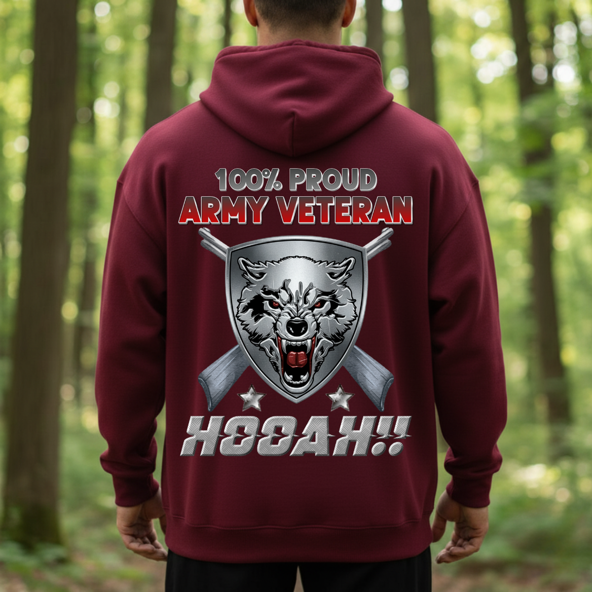 Army Veteran Shirt – 100% Proud Hooah Wolf Tee – Military Veteran Gift
