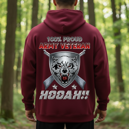 Army Veteran Shirt – 100% Proud Hooah Wolf Tee – Military Veteran Gift