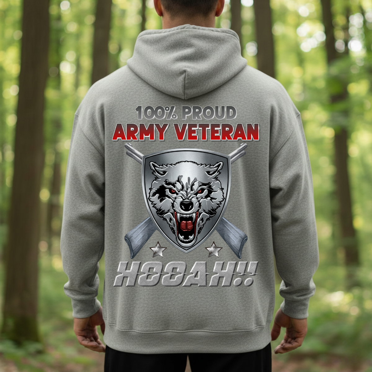 Army Veteran Shirt – 100% Proud Hooah Wolf Tee – Military Veteran Gift