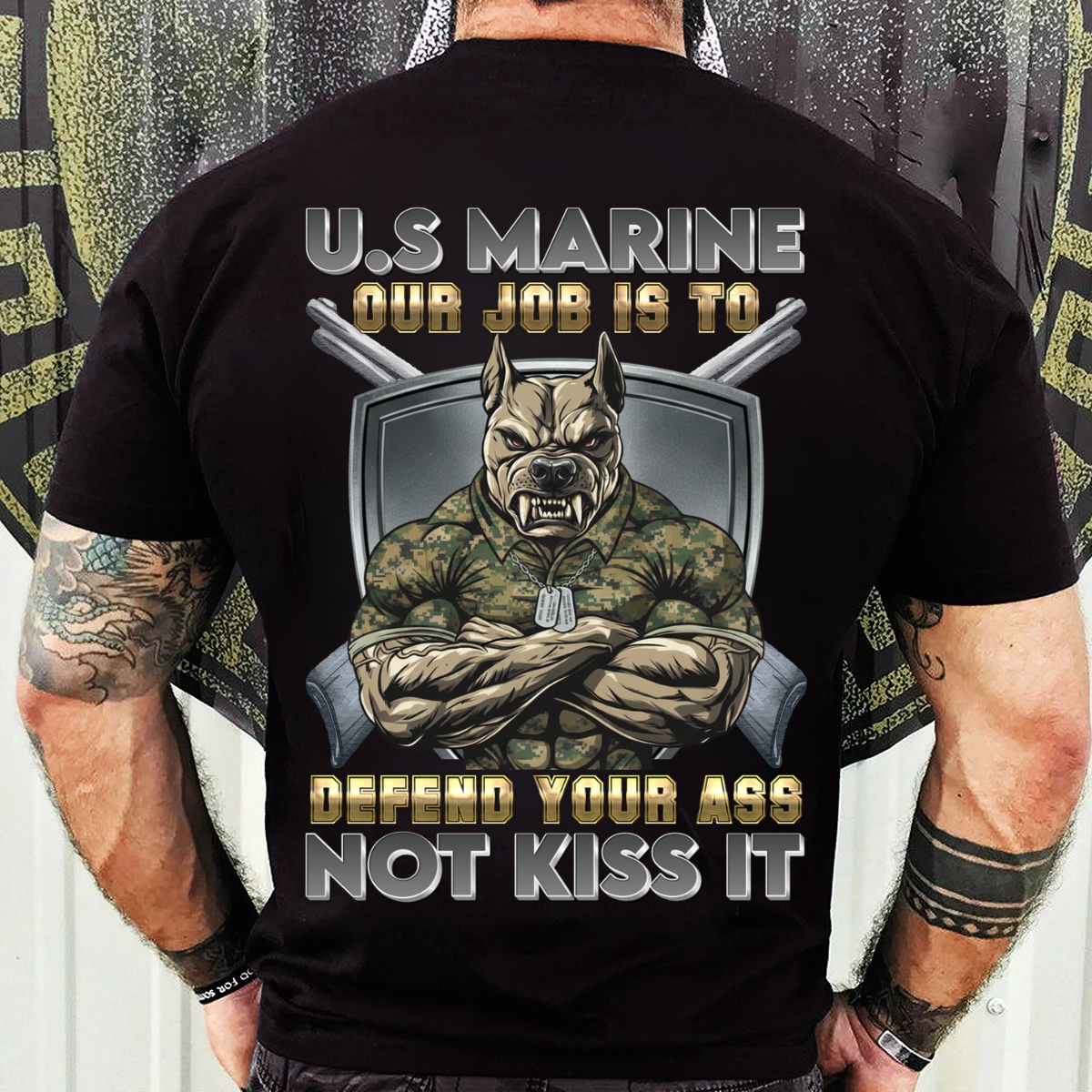 US Marine Shirt – Defend Your Ass Not Kiss It – Funny Military Bulldog Tee