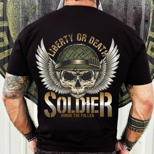 Liberty or Death Soldier Shirt – Honor the Fallen – Military Skull Helmet Tee