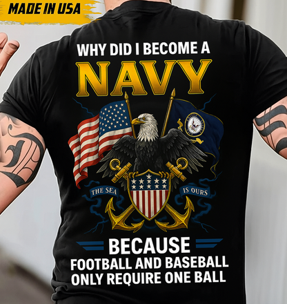 Why Did I Become a Navy T-Shirt – Funny Patriotic Military Eagle Graphic Tee Gift for Men