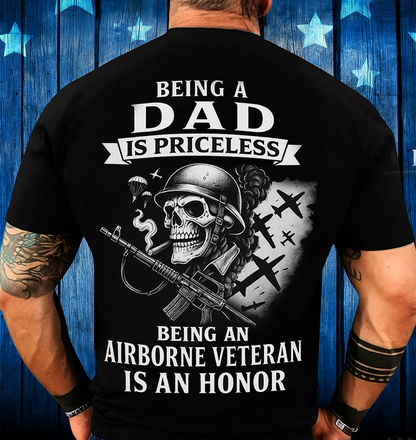 Being an Dad Is Priceless Airborne Veteran T-Shirt – Patriotic Military Graphic Tee Gift for Men