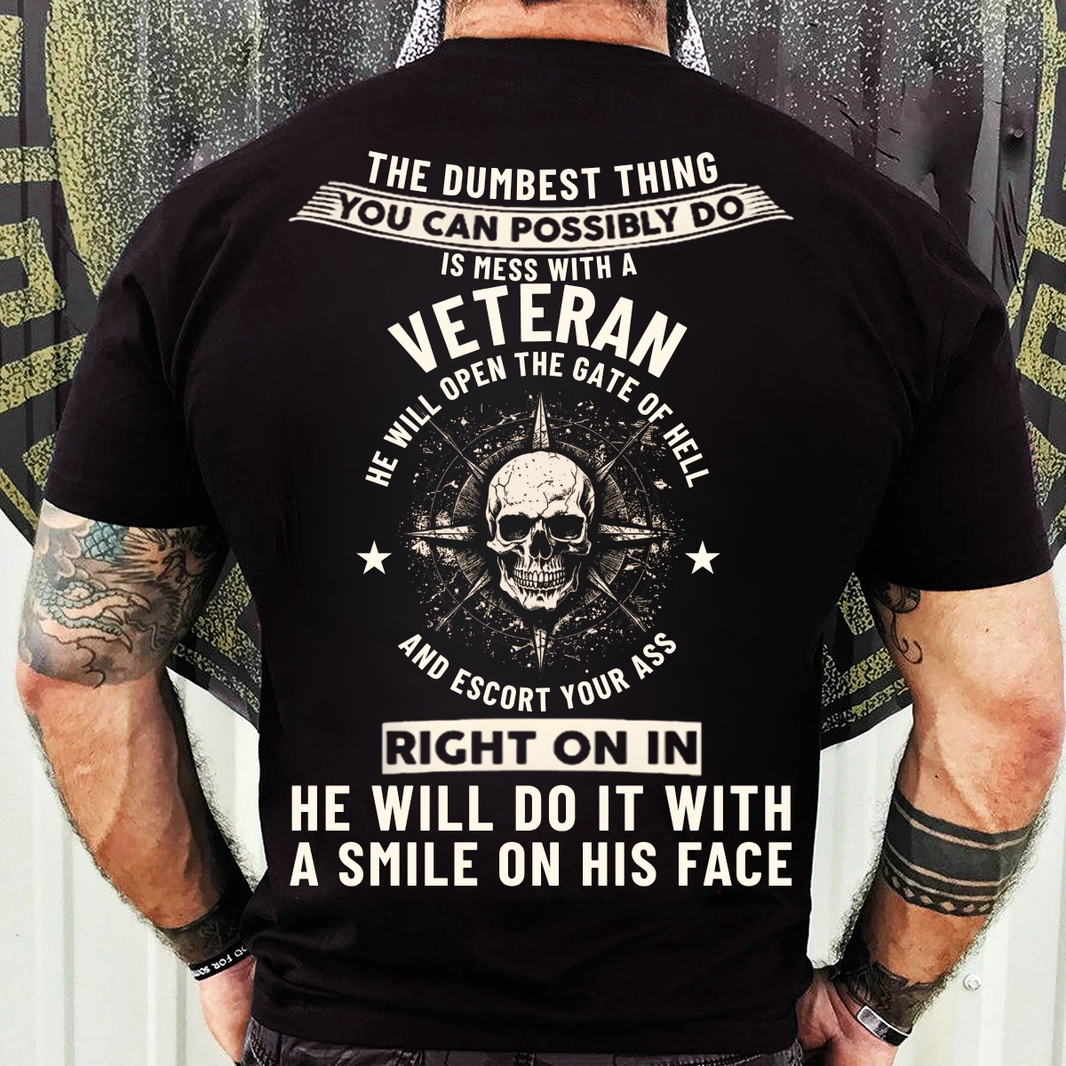 Military T-Shirt, Sweatshirt, Hoodie – Mess With A Veteran Get The Gate Of Hell – Skull Warrior, Patriotic Veteran Clothing