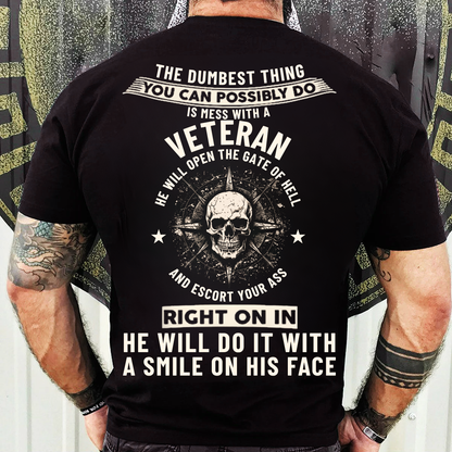 Military T-Shirt, Sweatshirt, Hoodie – Mess With A Veteran Get The Gate Of Hell – Skull Warrior, Patriotic Veteran Clothing