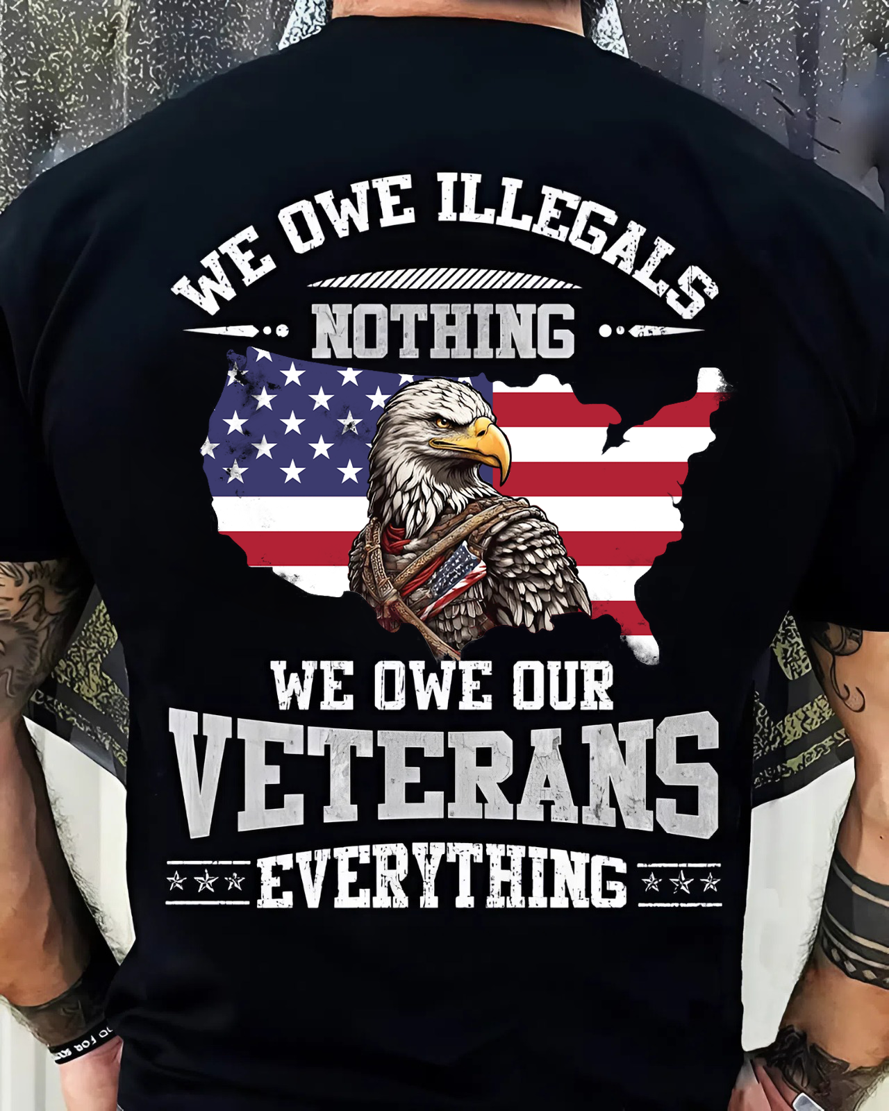 Veterans First T-Shirt – We Owe Our Veterans Everything – Patriotic Eagle Design