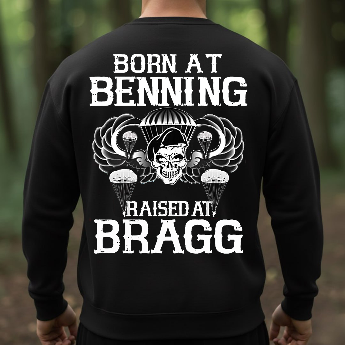 Born at Benning Raised at Bragg Shirt, Sweatshirt, Hoodie  – Paratrooper Veteran T-Shirt, Airborne Pride Military Gift for Army Veterans