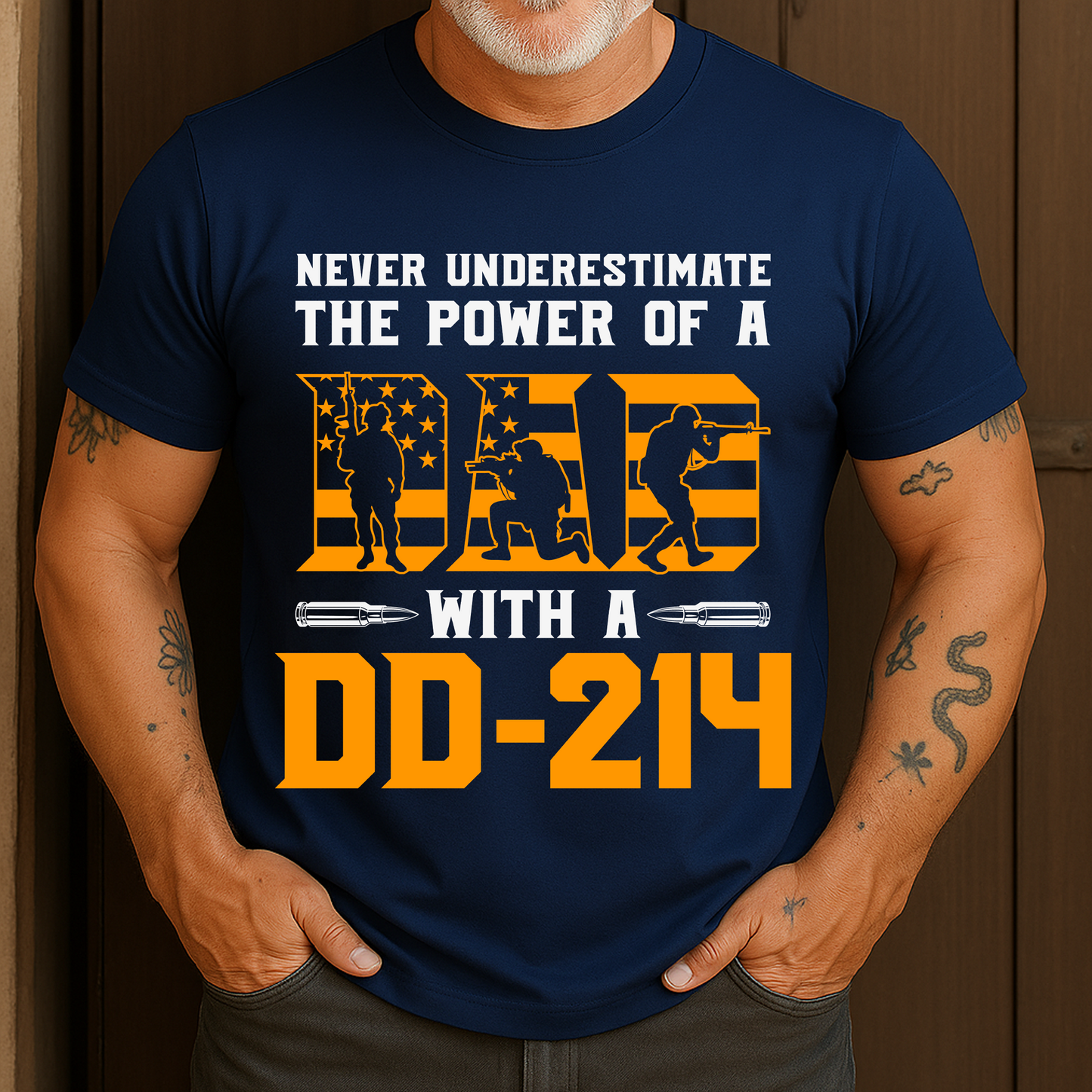 Never Underestimate The Power Of A Dad With A DD-214 Veteran T-Shirt