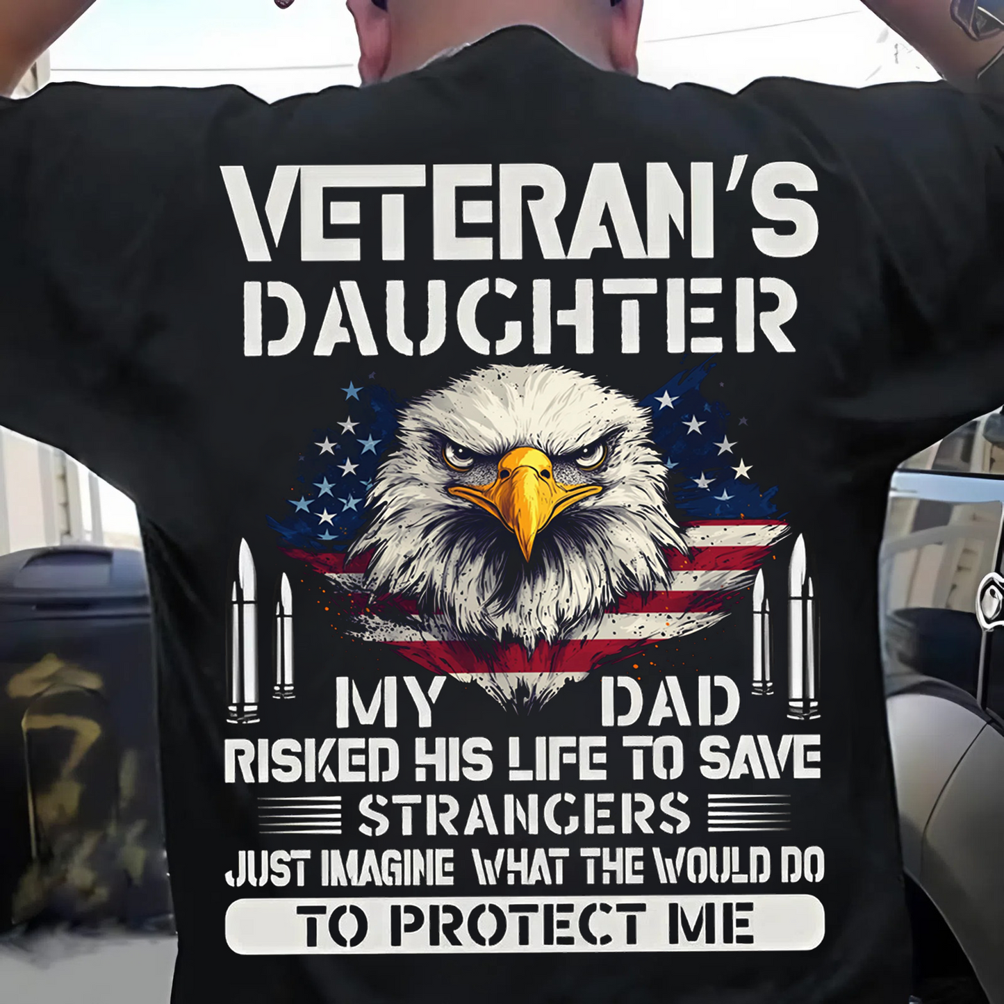 Veteran’s Daughter T-Shirt – Proud Military Family Apparel with Bald Eagle & Patriotic Quote