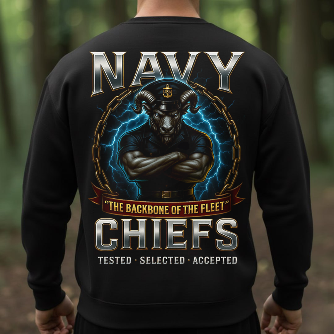 Navy Chiefs The Backbone of the Fleet T-Shirt, Sweatshirt, Hoodie  – USN Goat Chief Veteran Military Pride Tee