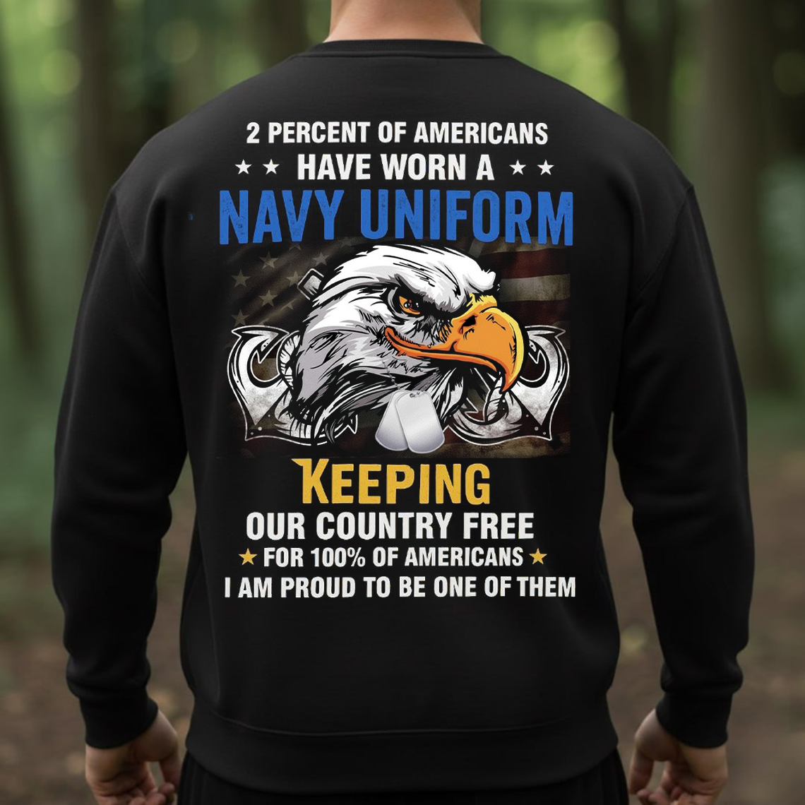 Navy Veteran Shirt, Sweatshirt, Hoodie – 2 Percent of Americans Have Worn a Navy Uniform – Proud Military Veteran Tee – Patriotic Gift for Men