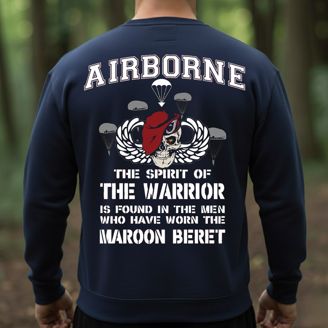Airborne Maroon Beret Warrior T-Shirt - Paratrooper Veteran Military Pride Skull Tee