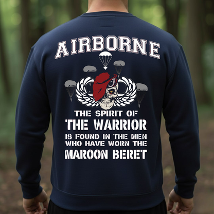 Airborne Maroon Beret Warrior T-Shirt - Paratrooper Veteran Military Pride Skull Tee