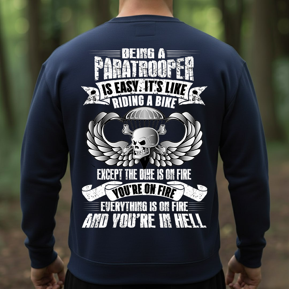Being a Paratrooper Is Easy It's Like Riding a Bike T-Shirt - Funny Airborne Skull Military Tee for Veterans