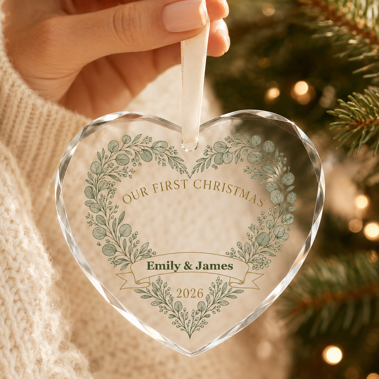 heart monogram wreath glass ornament mockup