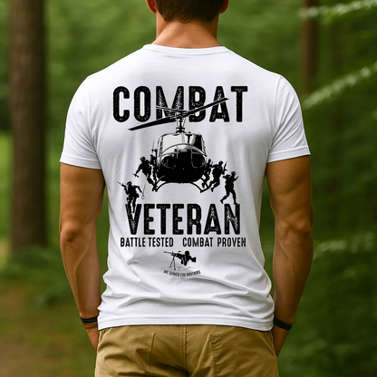 Combat Veteran Graphic T-Shirt for Men – Helicopter & Soldiers Design with “Battle Tested • Combat Proven” – Soft Short-Sleeve Crewneck – Patriotic Gift for Dad & Grandpa – Father’s Day & Veterans Day