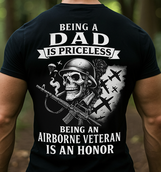 Being an Dad Is Priceless Airborne Veteran T-Shirt – Patriotic Military Graphic Tee Gift for Men