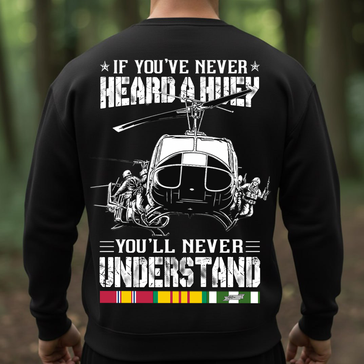 Military Veteran T-Shirt, Sweatshirt, Hoodie – If You’ve Never Heard a Huey You’ll Never Understand Shirt – Military Helicopter Vietnam War Design