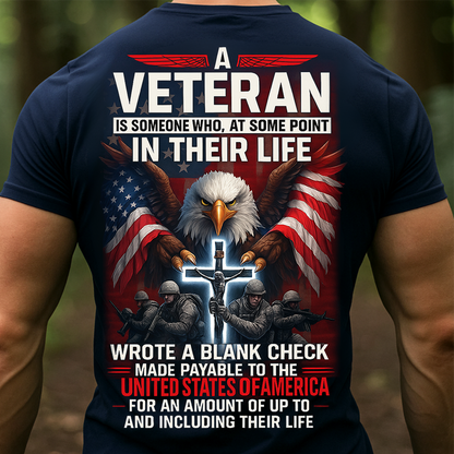 Veteran Eagle American Flag Shirt - Blank Check Sacrifice Quote T-Shirt Gift for US Military Veterans