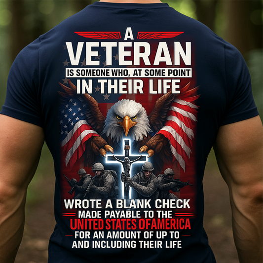 Veteran Eagle American Flag Shirt - Blank Check Sacrifice Quote T-Shirt Gift for US Military Veterans