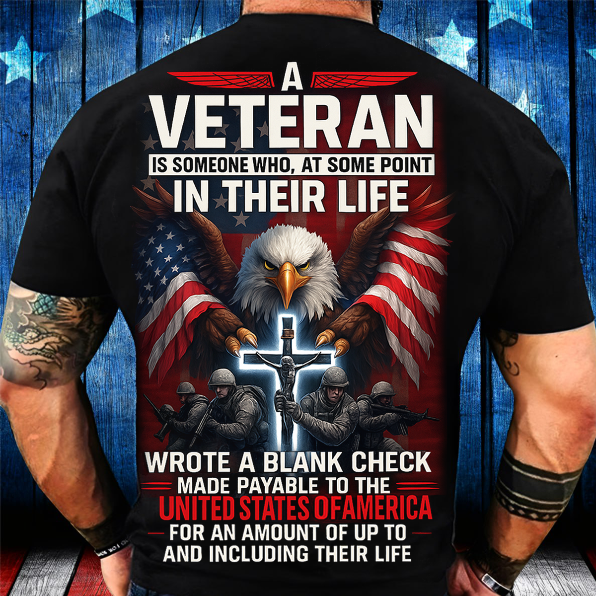 Veteran Eagle American Flag Shirt - Blank Check Sacrifice Quote T-Shirt Gift for US Military Veterans