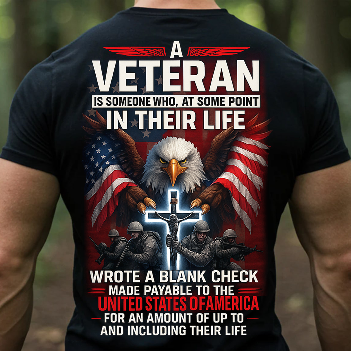 Veteran Eagle American Flag Shirt - Blank Check Sacrifice Quote T-Shirt Gift for US Military Veterans