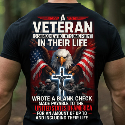 Veteran Eagle American Flag Shirt - Blank Check Sacrifice Quote T-Shirt Gift for US Military Veterans