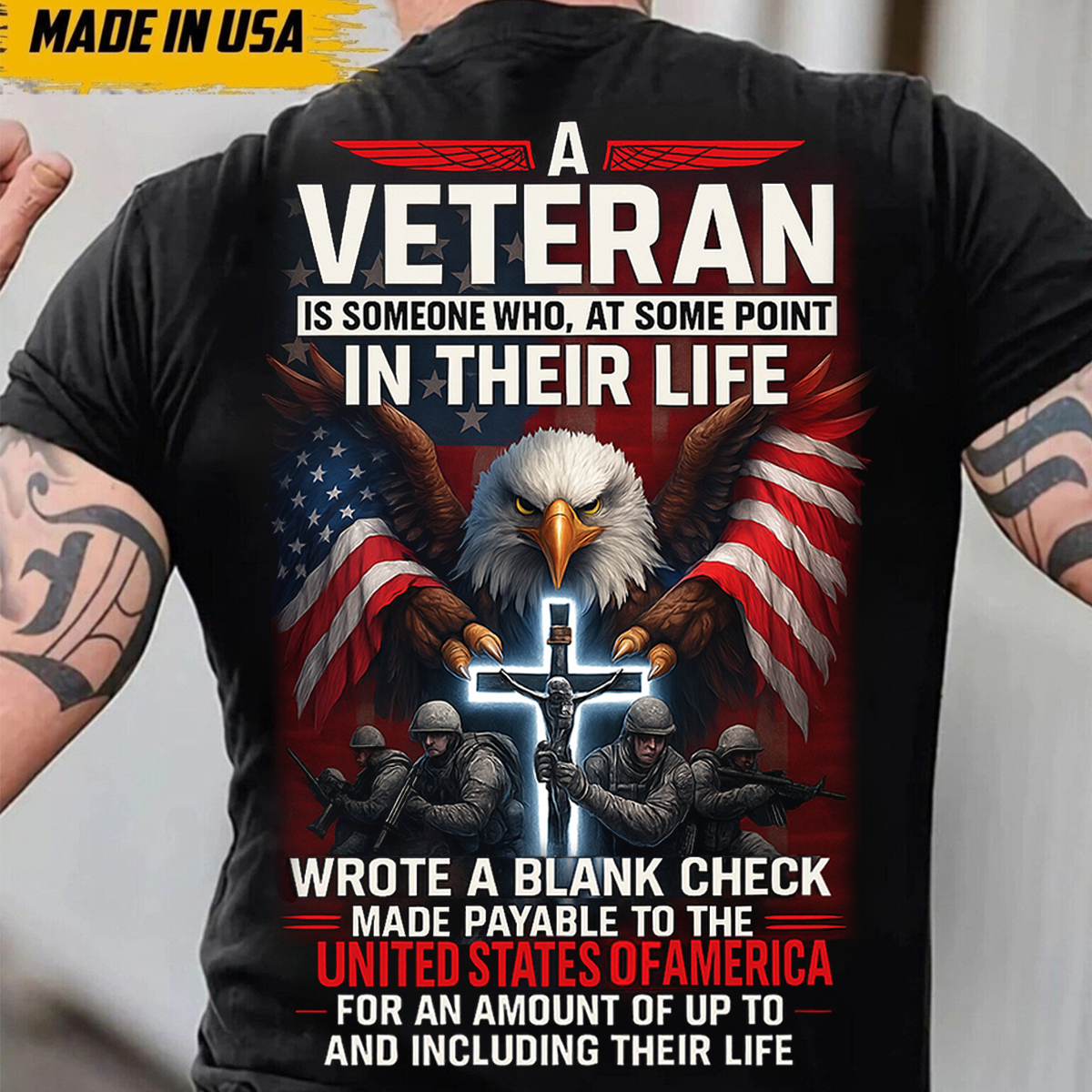 Veteran Eagle American Flag Shirt - Blank Check Sacrifice Quote T-Shirt Gift for US Military Veterans