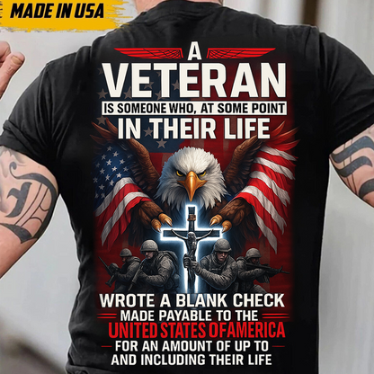 Veteran Eagle American Flag Shirt - Blank Check Sacrifice Quote T-Shirt Gift for US Military Veterans
