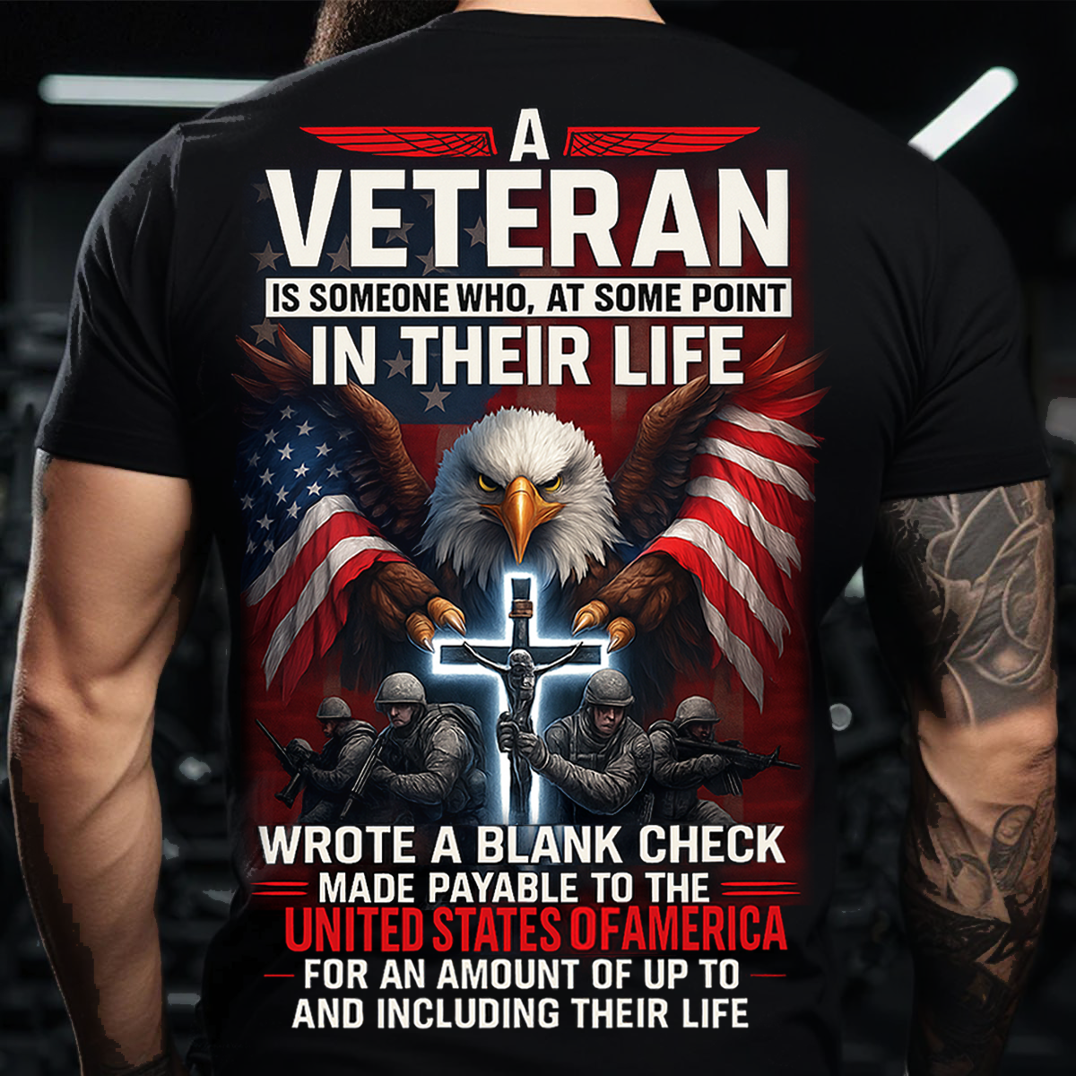 Veteran Eagle American Flag Shirt - Blank Check Sacrifice Quote T-Shirt Gift for US Military Veterans