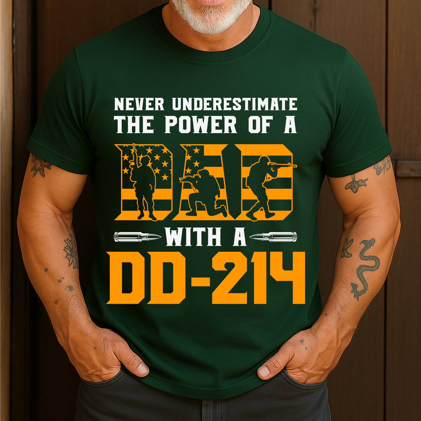 Never Underestimate The Power Of A Dad With A DD-214 Veteran T-Shirt